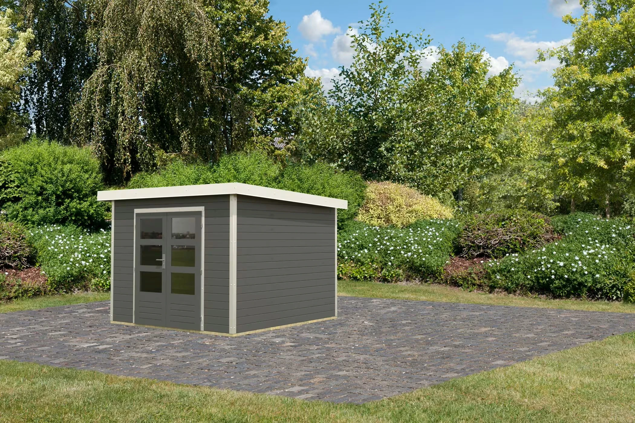 Karibu Tuinhuis Pluto B Antraciet-Wit 271 x 271 cm - Afbeelding 3